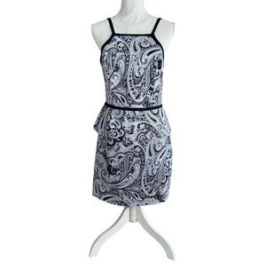 Trina Turk Dress Size 8 Medium Sleeveless Midi Paisley Blue White Peplum Waist